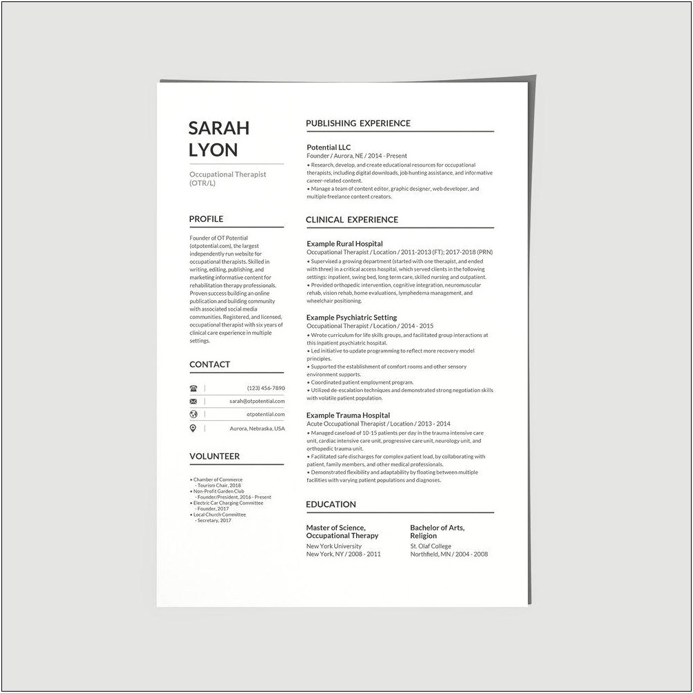 Prn Occupational Therapy Assistant Resume Sample
