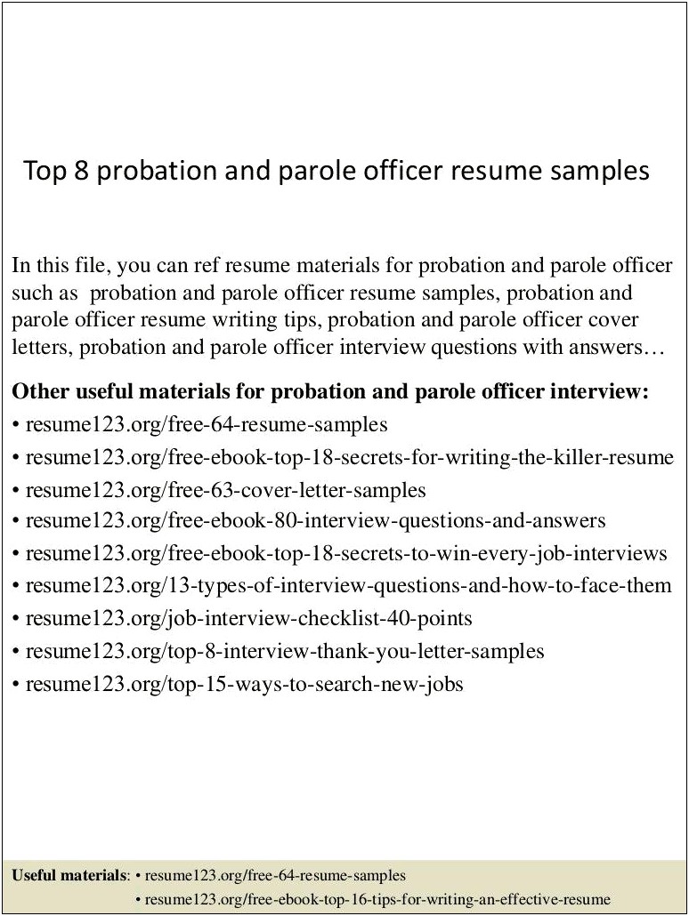 Probation Officer Resume Objective No Experience