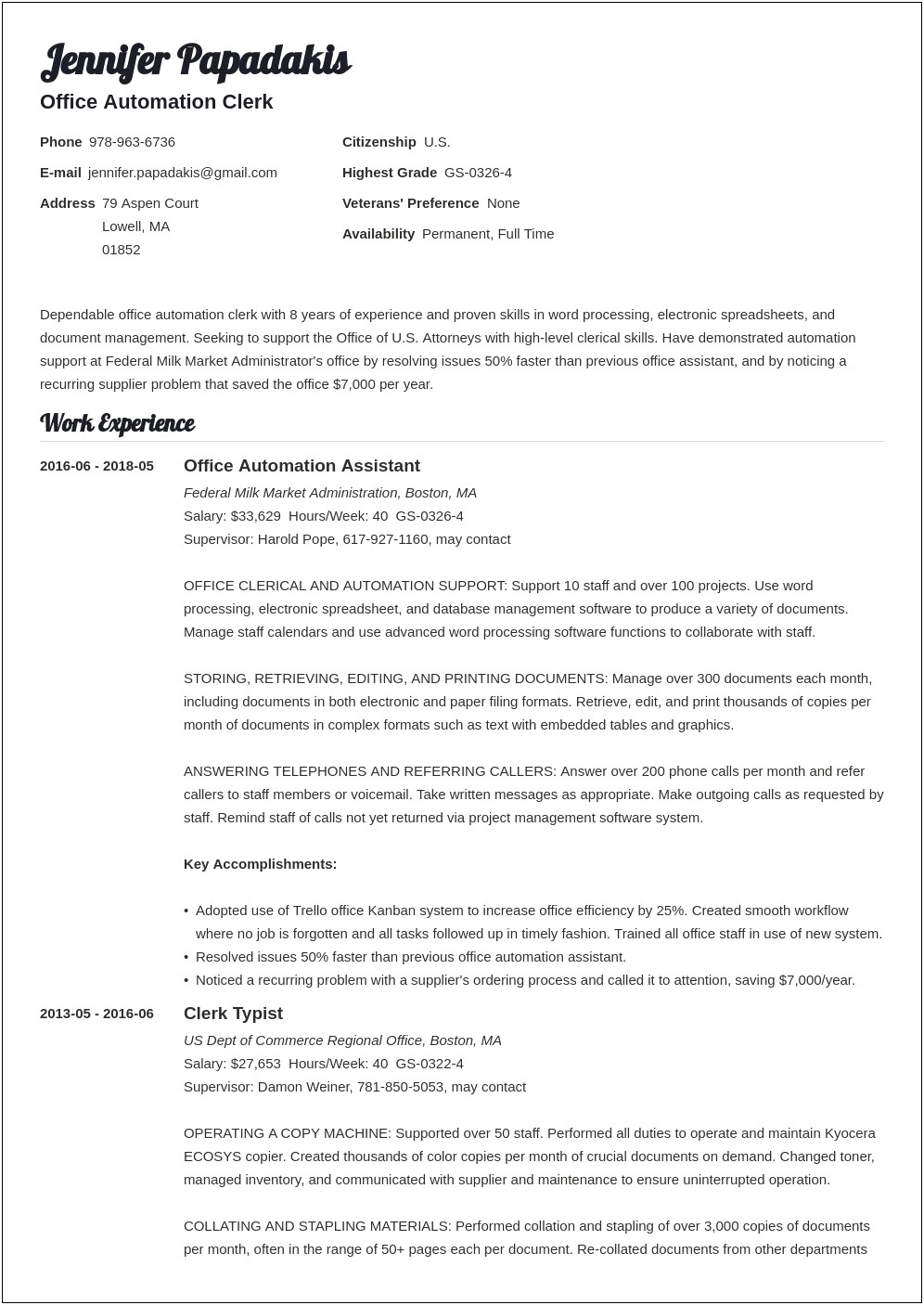 Problem Solving Examples For Federal Resume