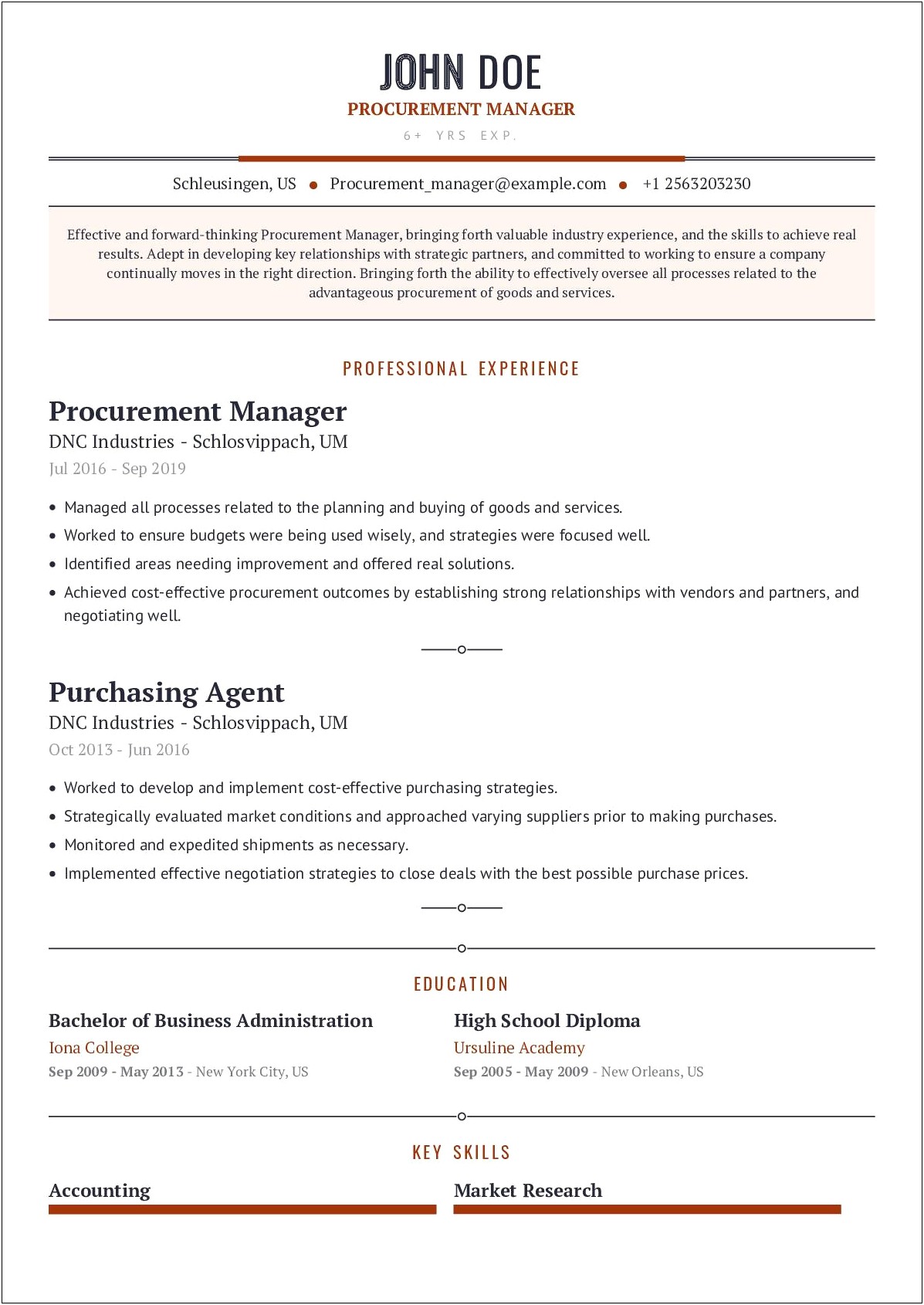 Procurement Manager Computers And Consumables Resume