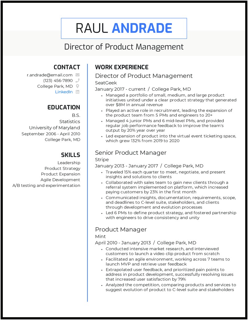 Product Manager Resume Break Into Tech