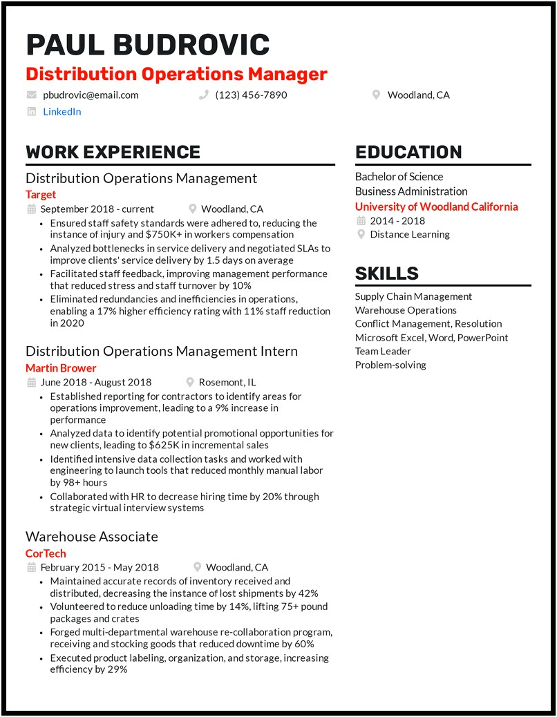 Production And Operation Management Resume Sample