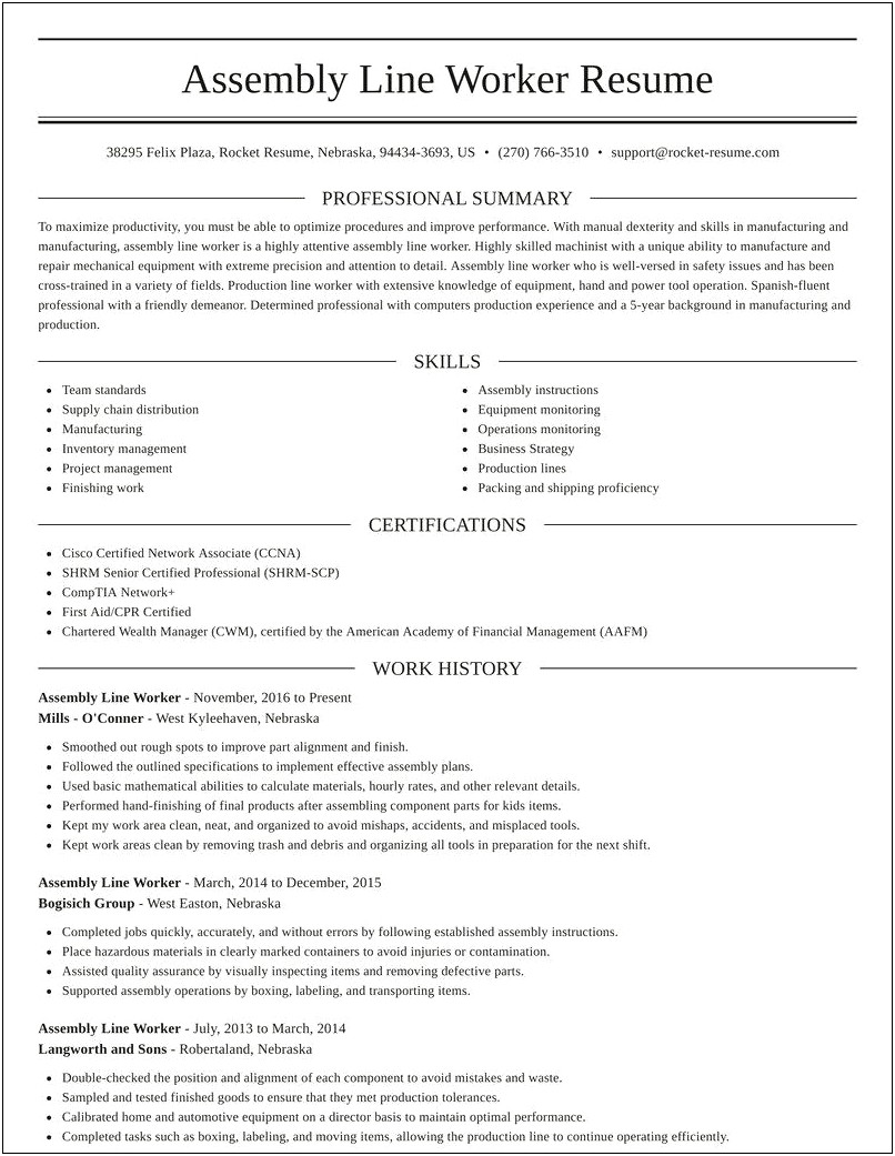 Production Line Worker Job Description For Resume