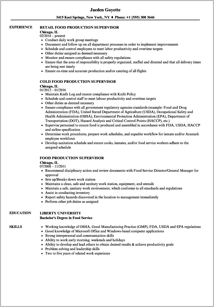 Production Supervisor Manpower Sample In A Resume