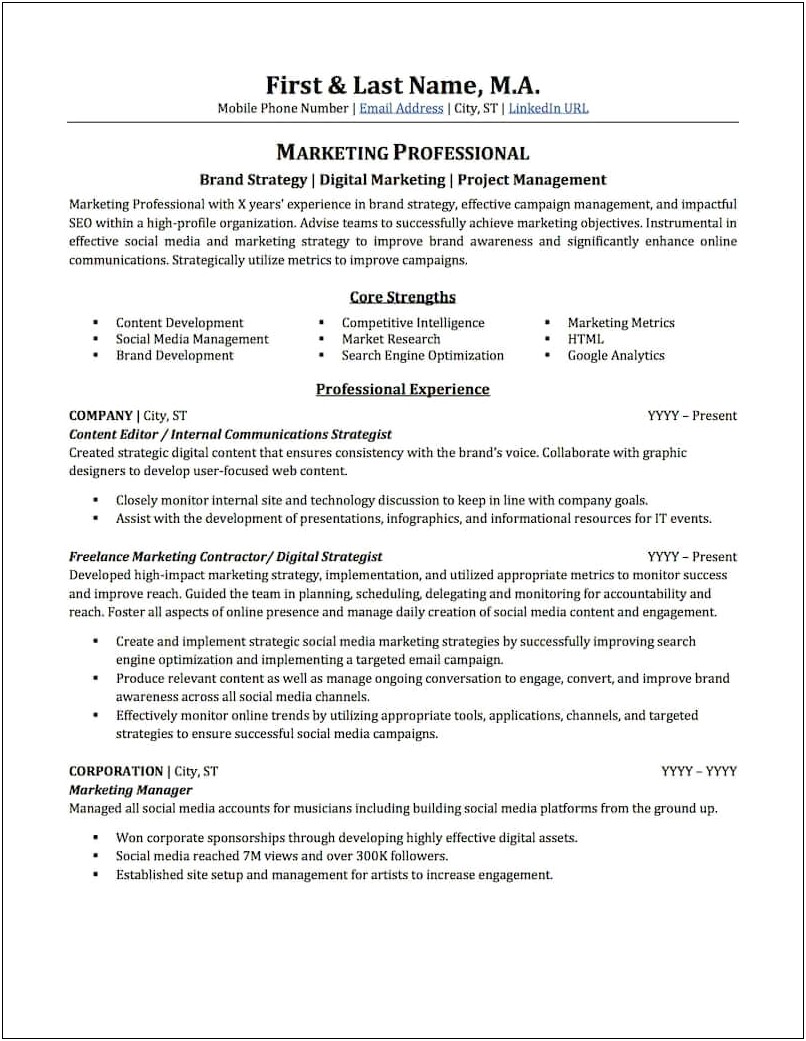 Professional Experience On A Resume Samples
