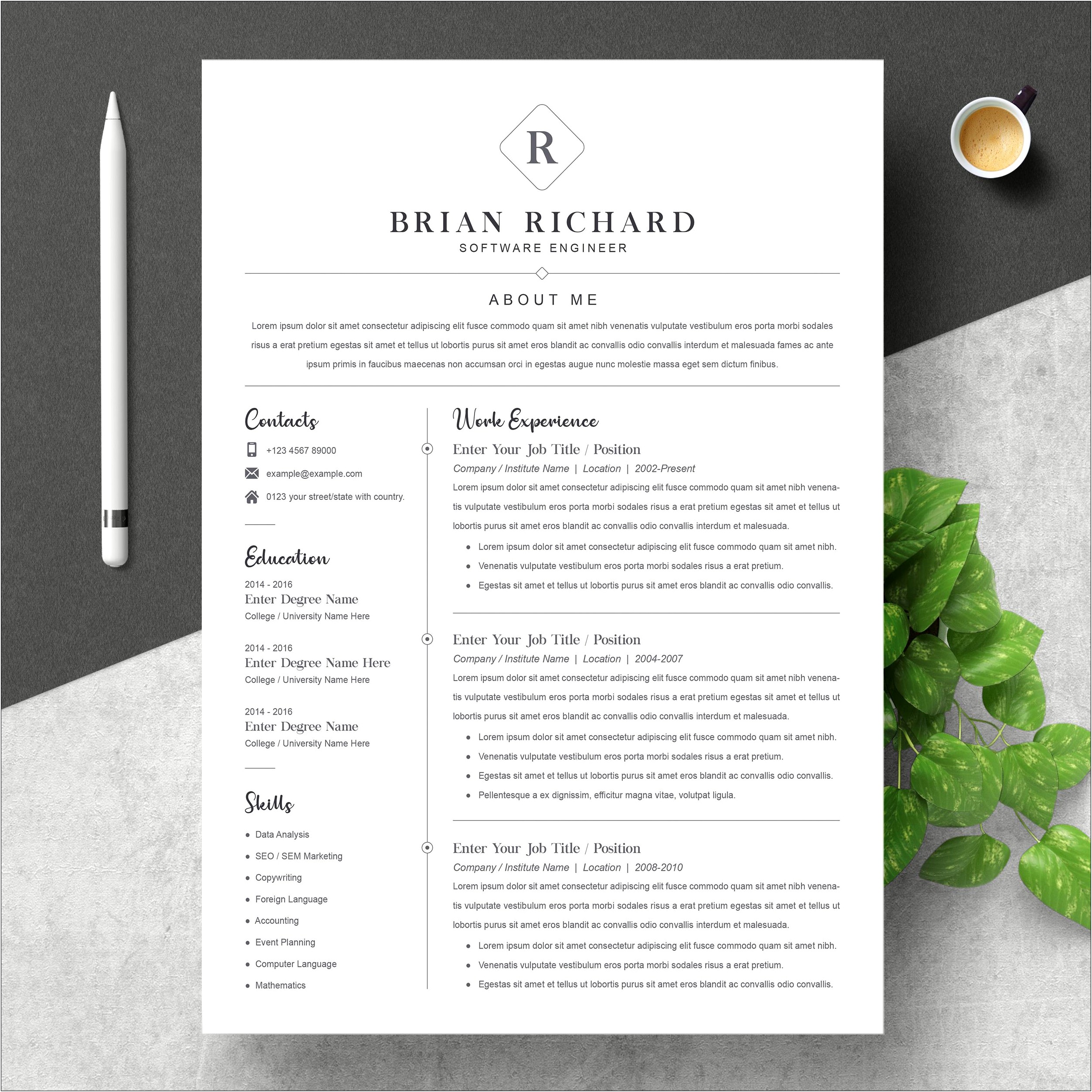 Professional Modern Engineering Resume Samples 2 Pages