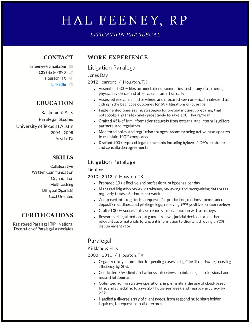 Professional Paralegal Resume Template Entry Level