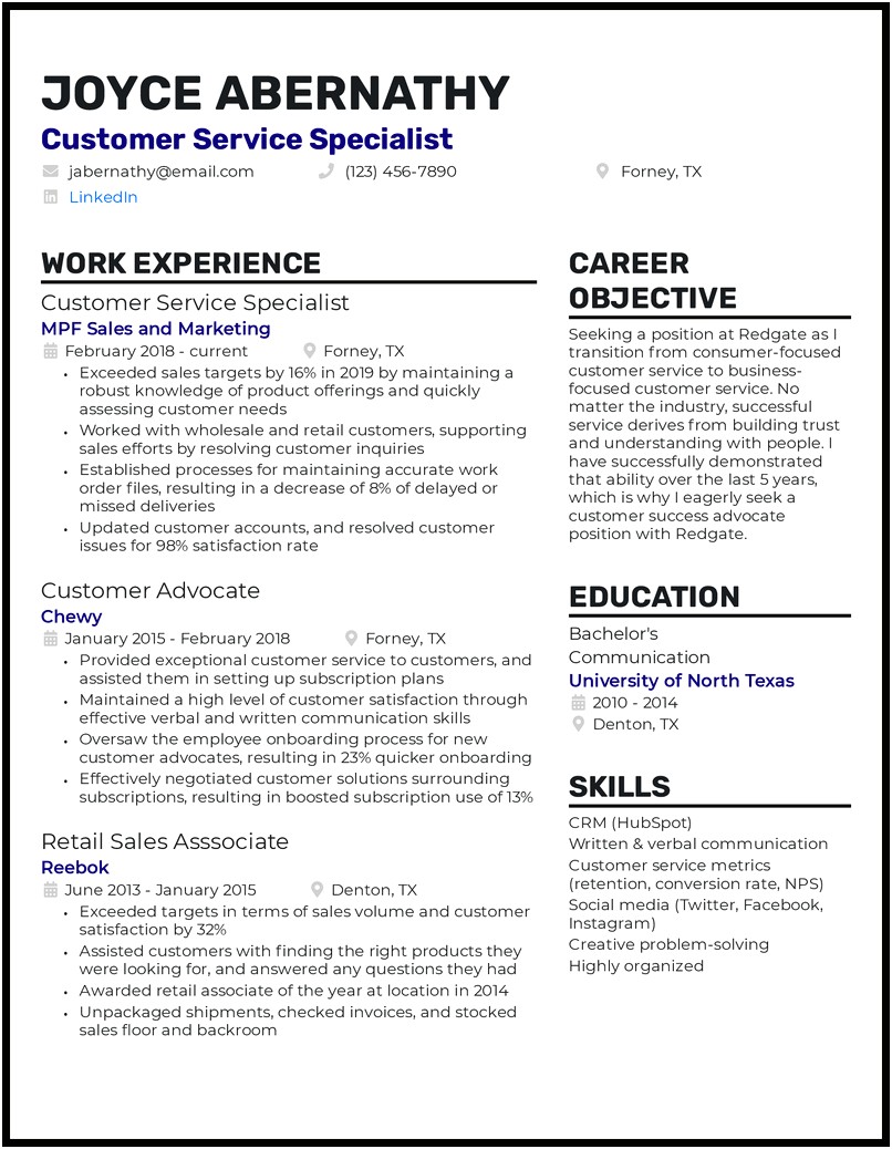 Professional Profile Resume Examples Customer Service