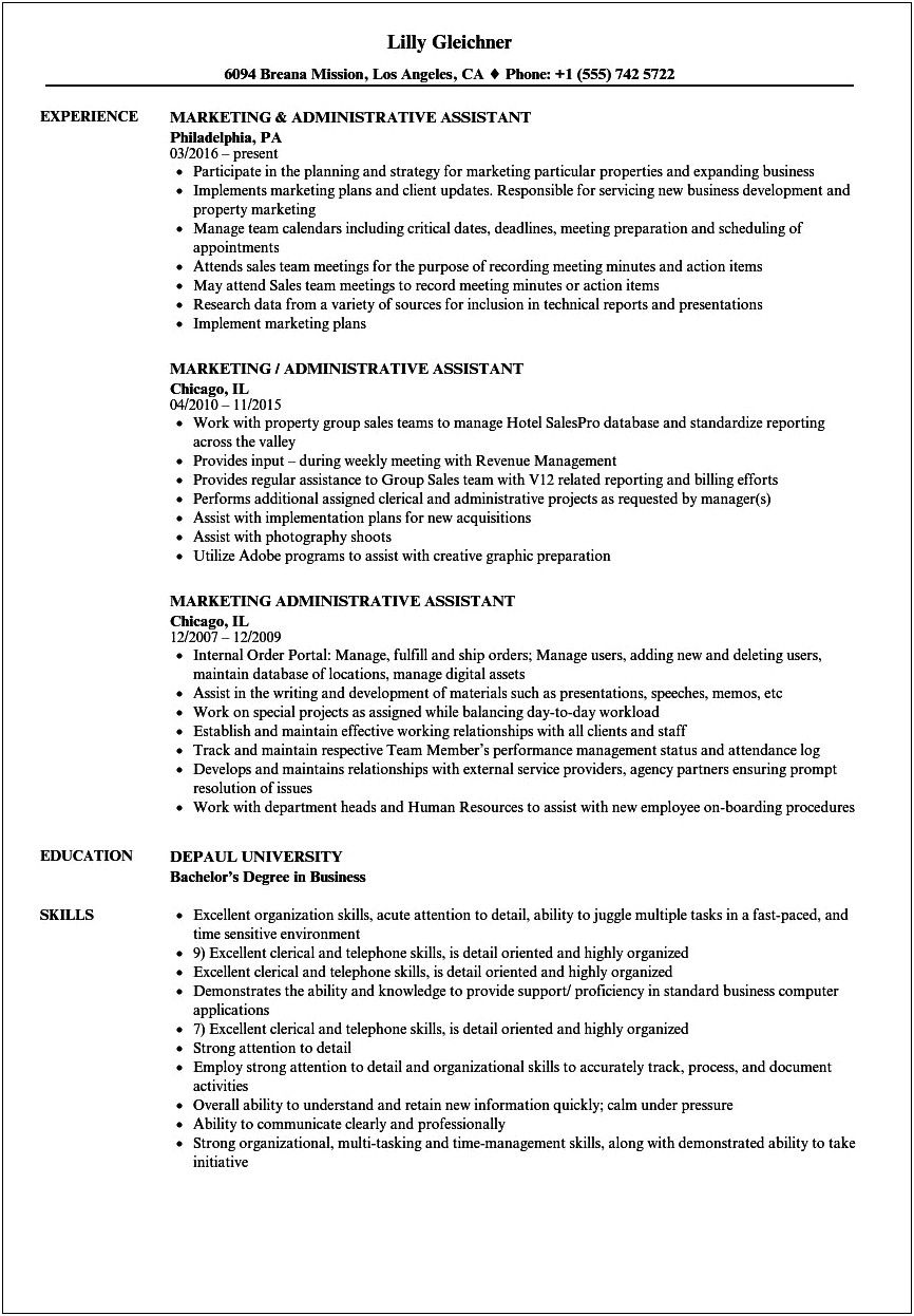 Professional Resume Examples For Administrative Assistant