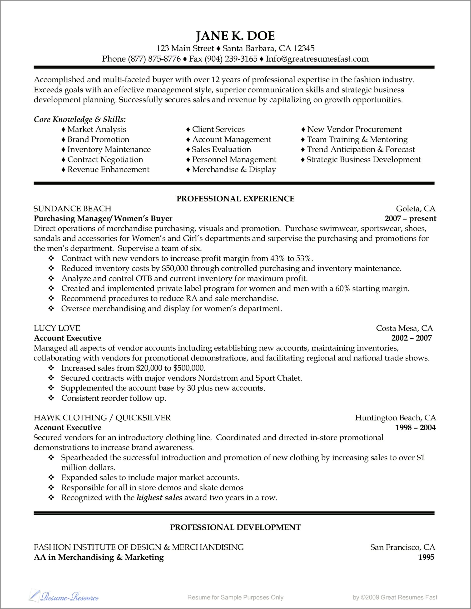 Professional Resume Geared Towards Management Position
