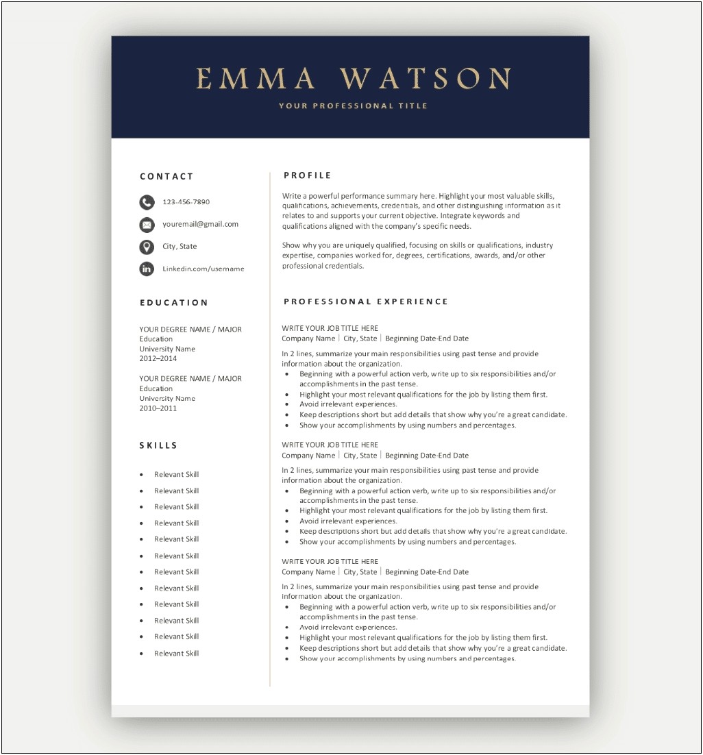 Professional Resume Templates For Freshers Free Download