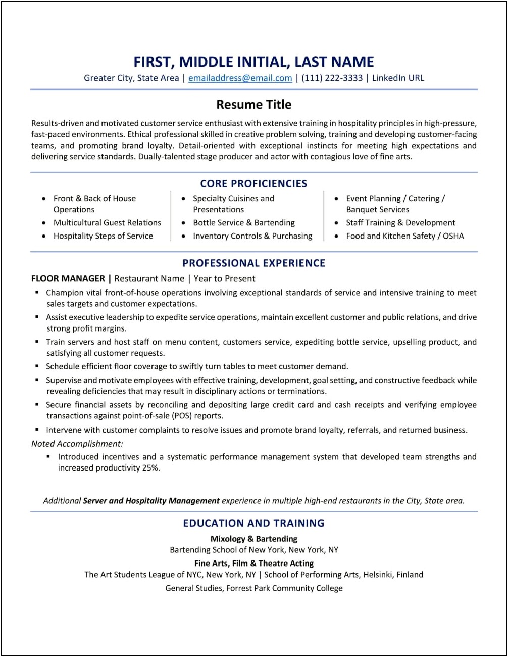 Professional Summary For Resume No Work Experience Sample