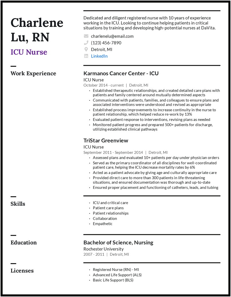 Professional Summary For Resume Registered Nurse