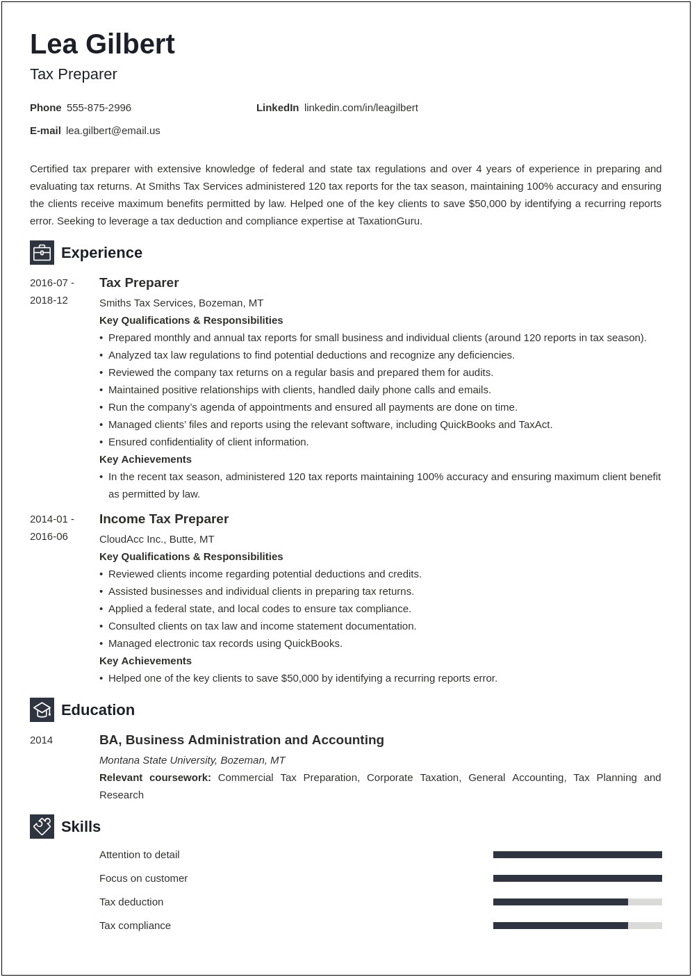 Professional Summary Of Tax Manager Resume