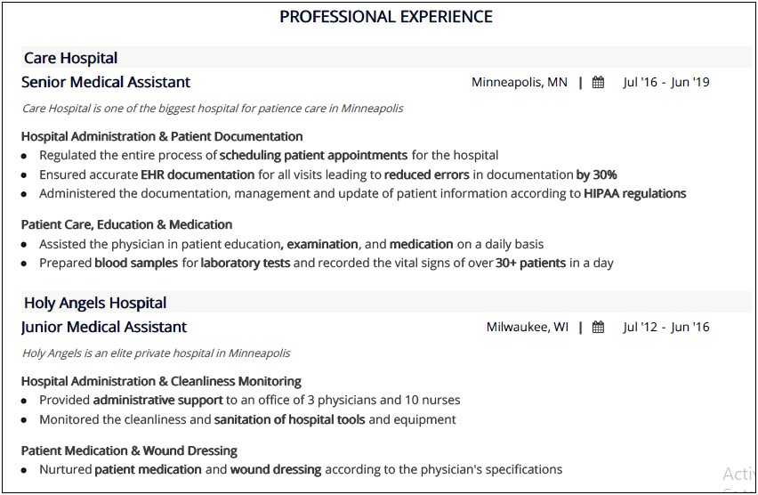 Professional Summary On Resume Examples For Medical Assistant