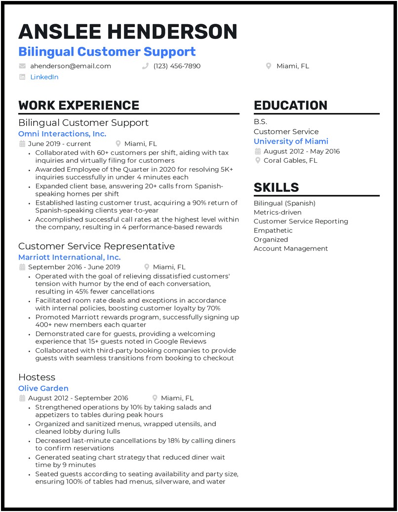 Professional Summary On Resume For Customer Service