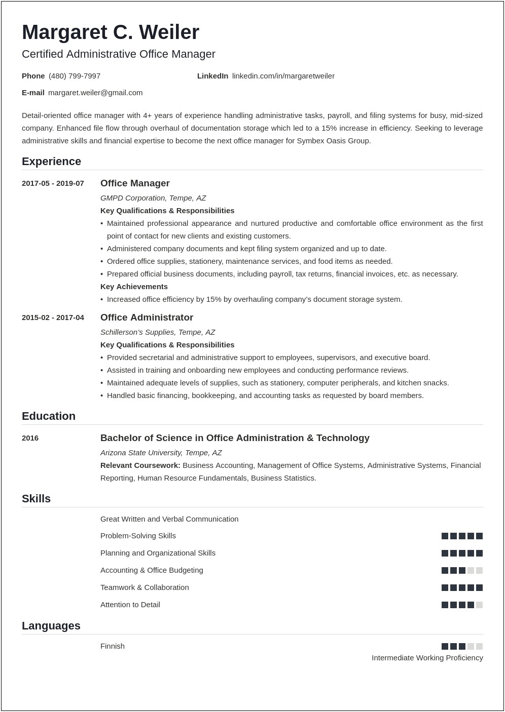 Professional Summary Resume Examples For Office Manager