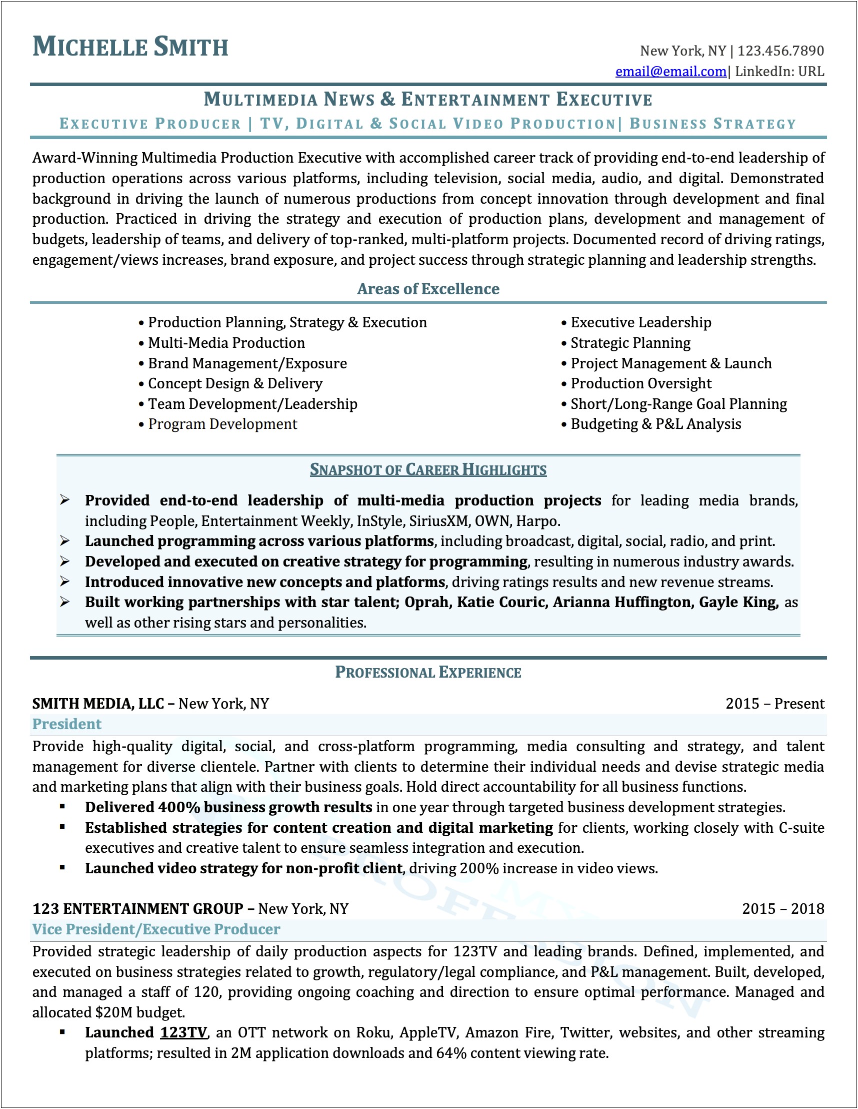 Professional Summary Resume For A News Producer