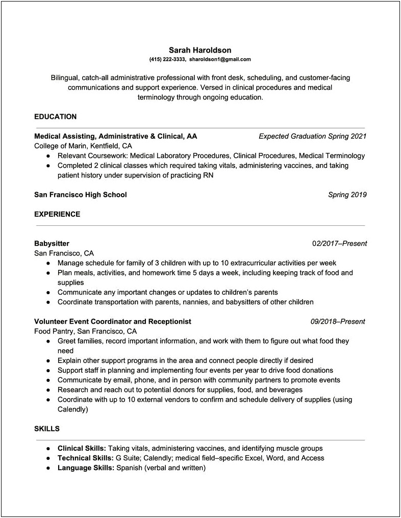 Professional Summary Section Of A Resume