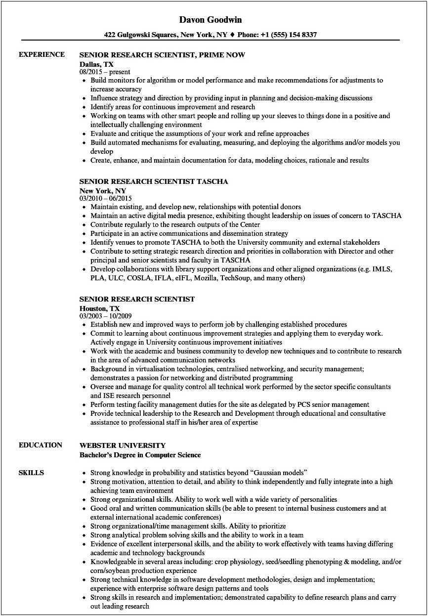 Professional Words For Research Scientist Resume