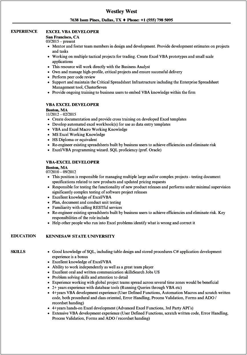 Proficient In Excel And Word Resume