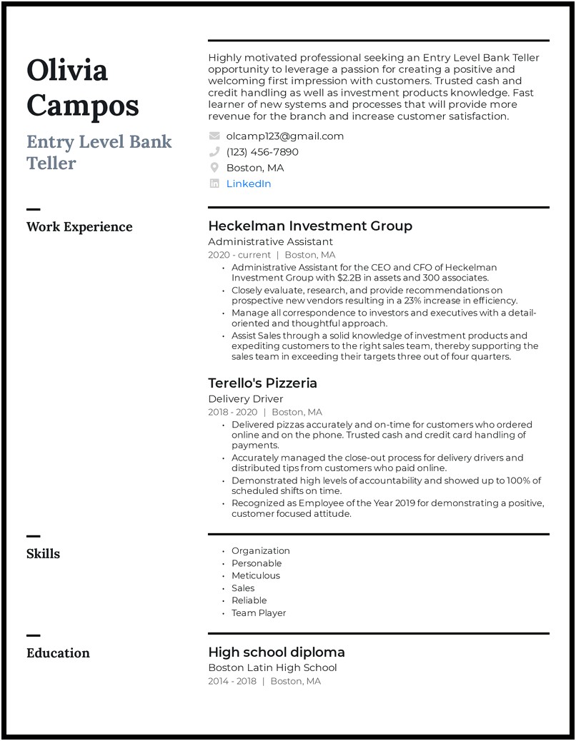 Profile Summary Examples For Banking Resume