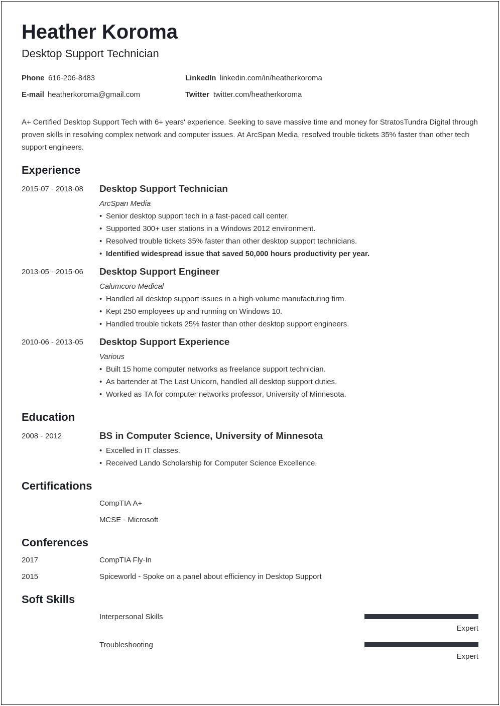 Profile Summary In Resume For Desktop Support Engineer