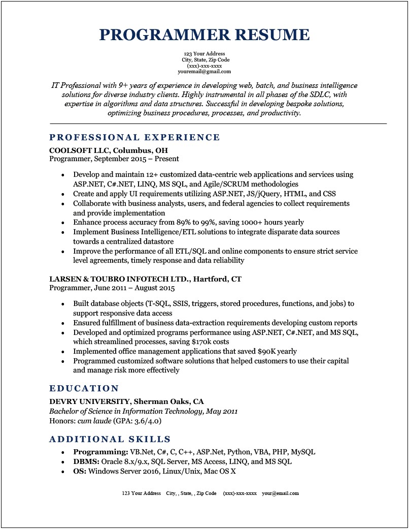 Programmer And Coding On Resume Sample