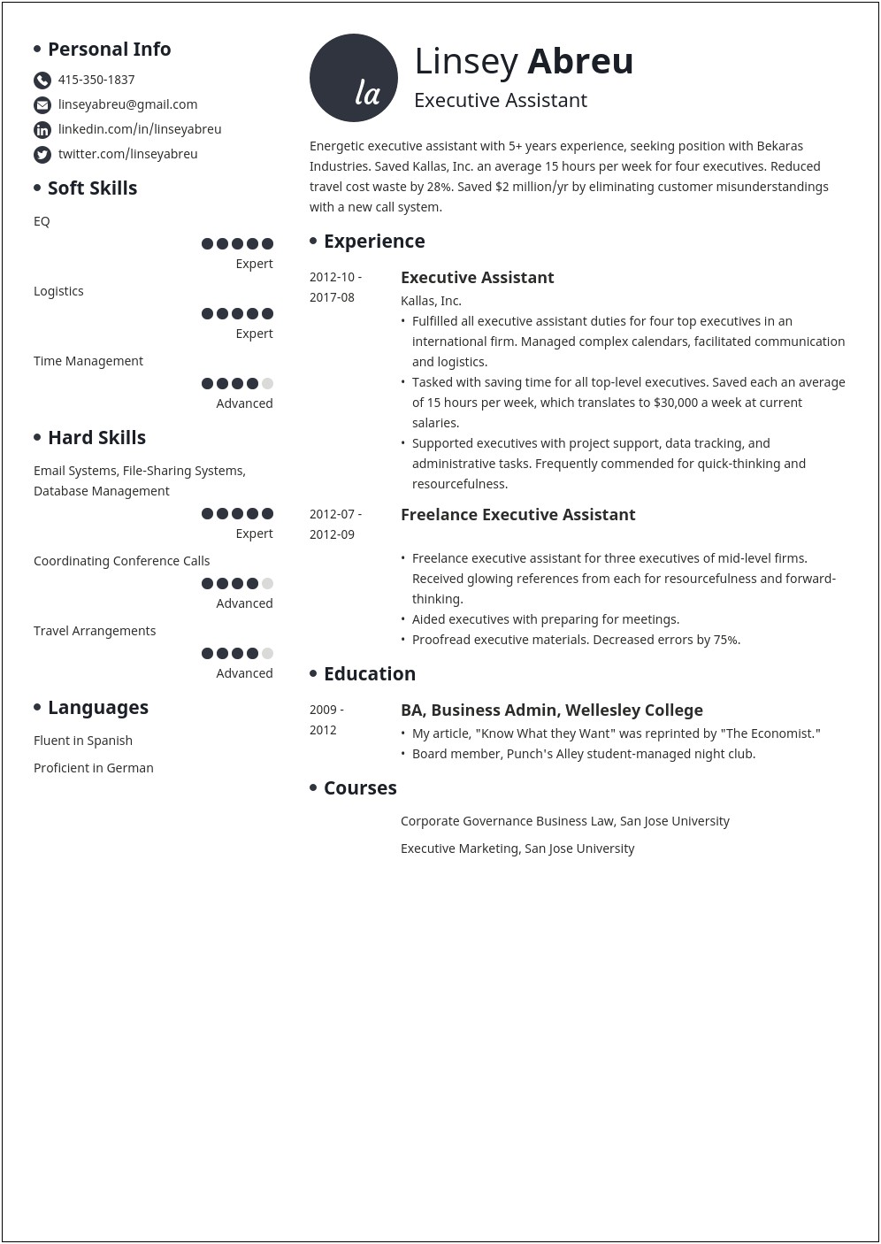 Project Management And Executive Assistant Resume Example