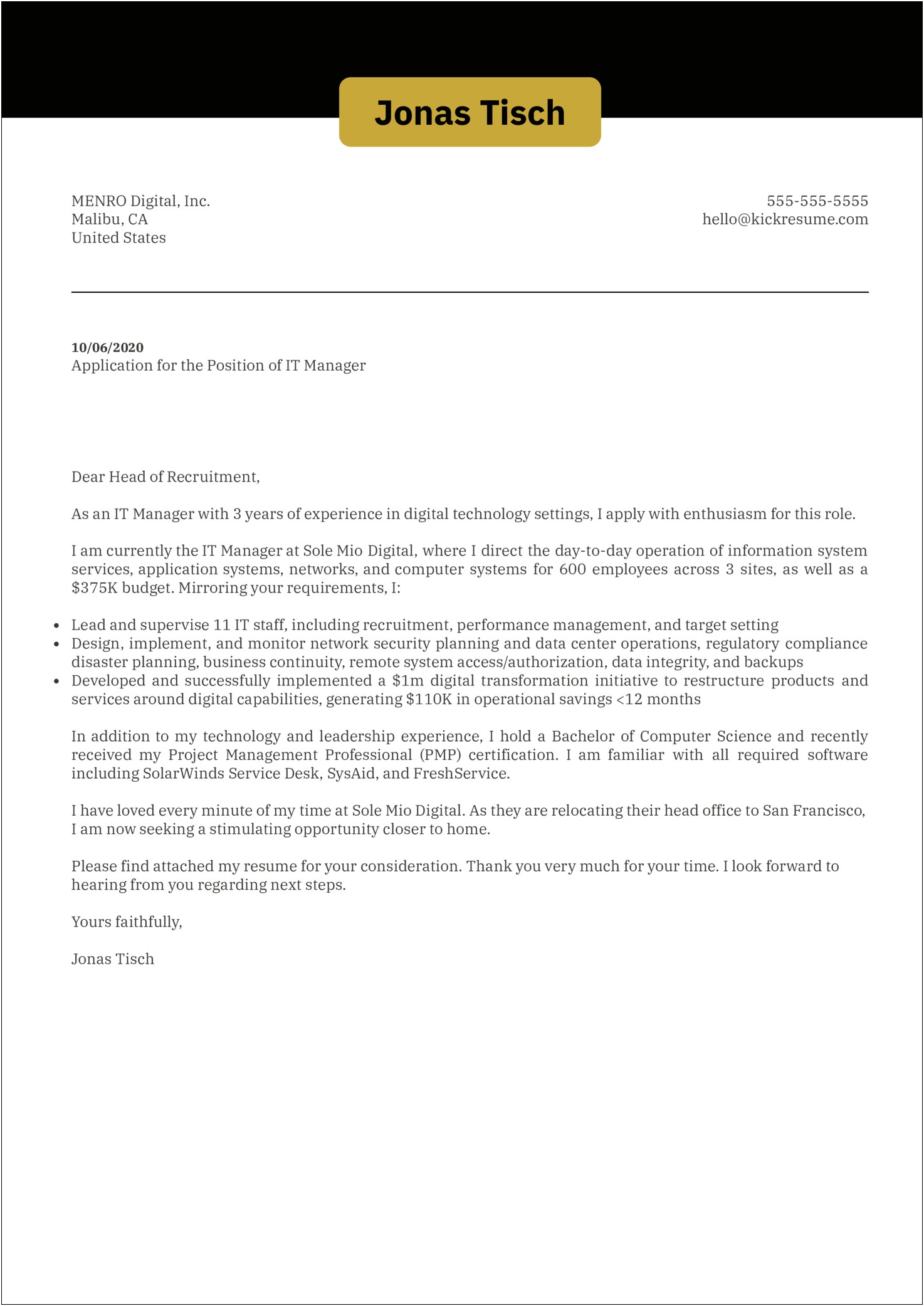 Project Management Resume Cover Letter Examples
