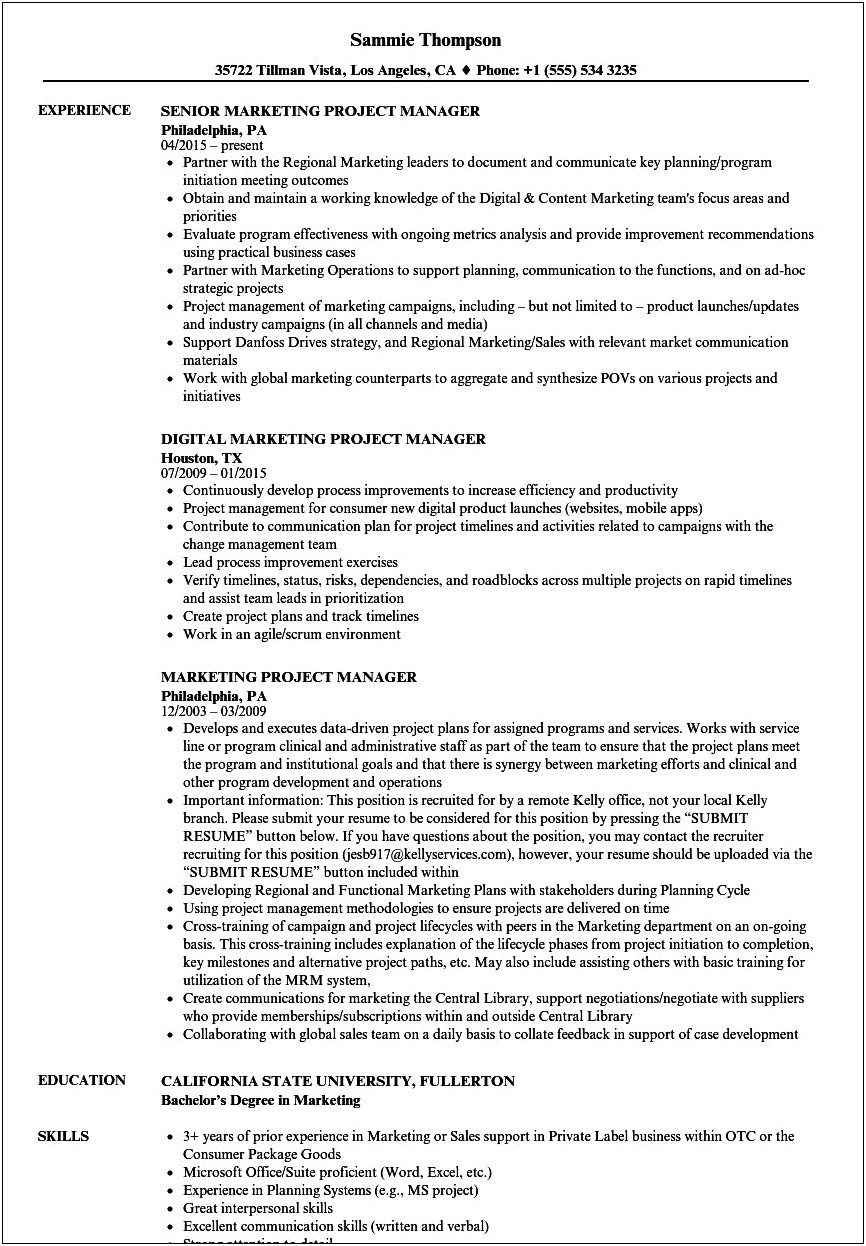 Project Manager Cross Functional Departments Resume