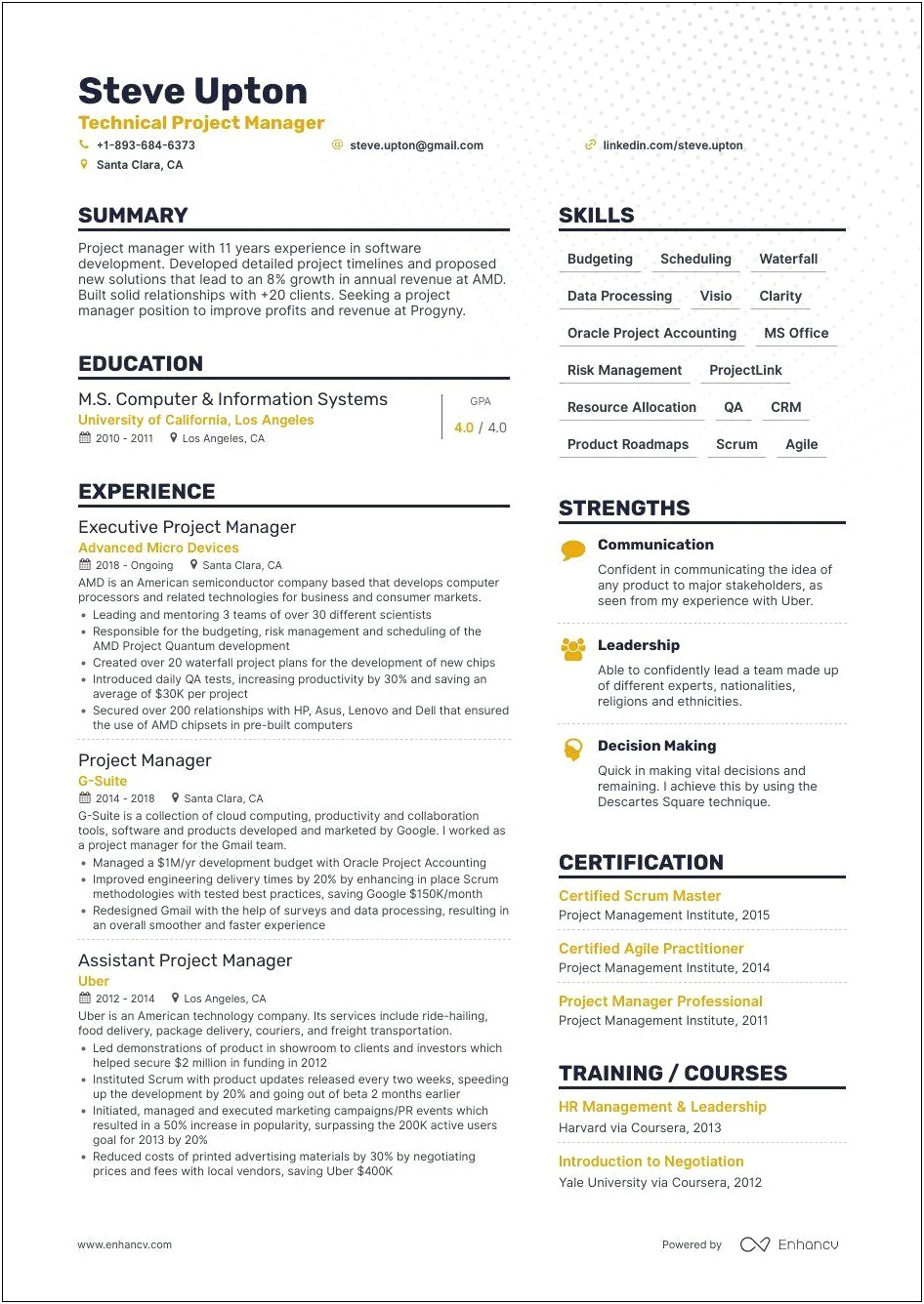 Project Manager Resume Sample With No Experience