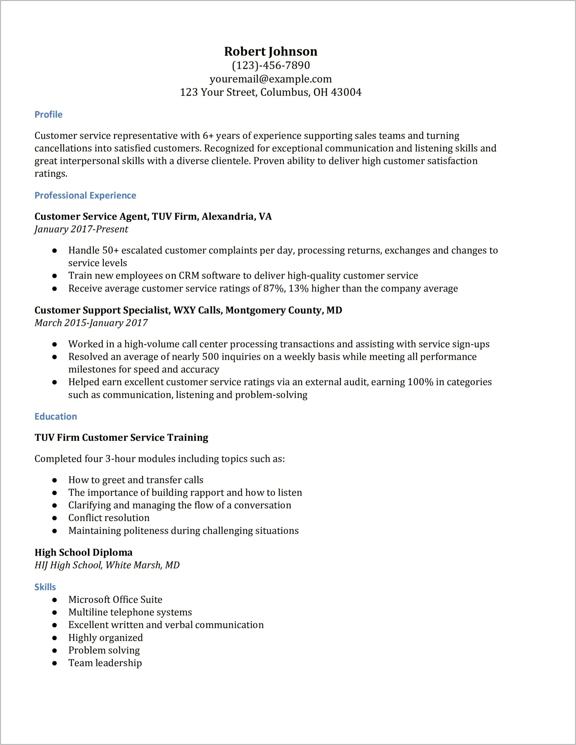 Provide Excellent Customer Service Example Resume