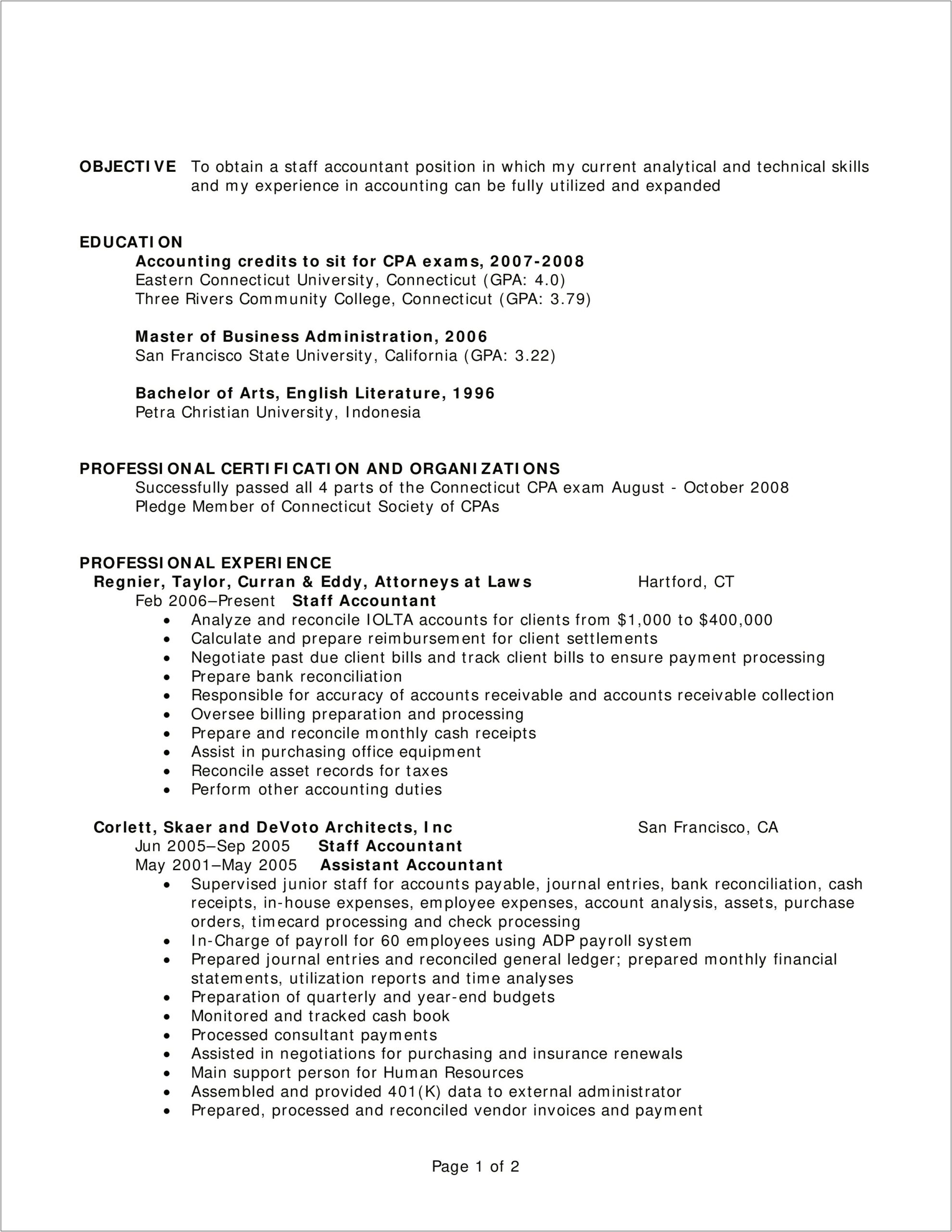 Putting Cpa Sections Passed On Resume