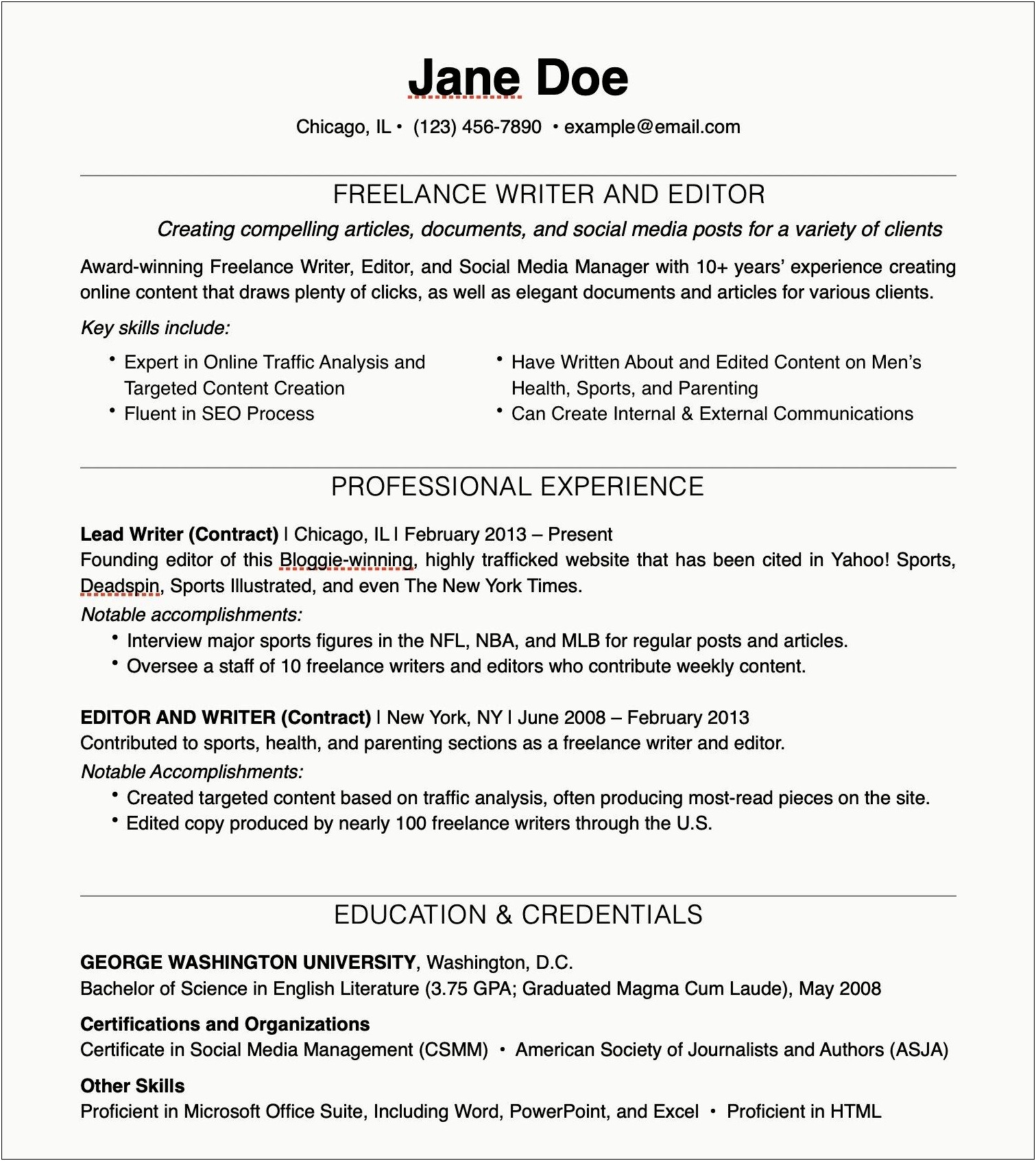 Putting Current Freelance Work On A Resume