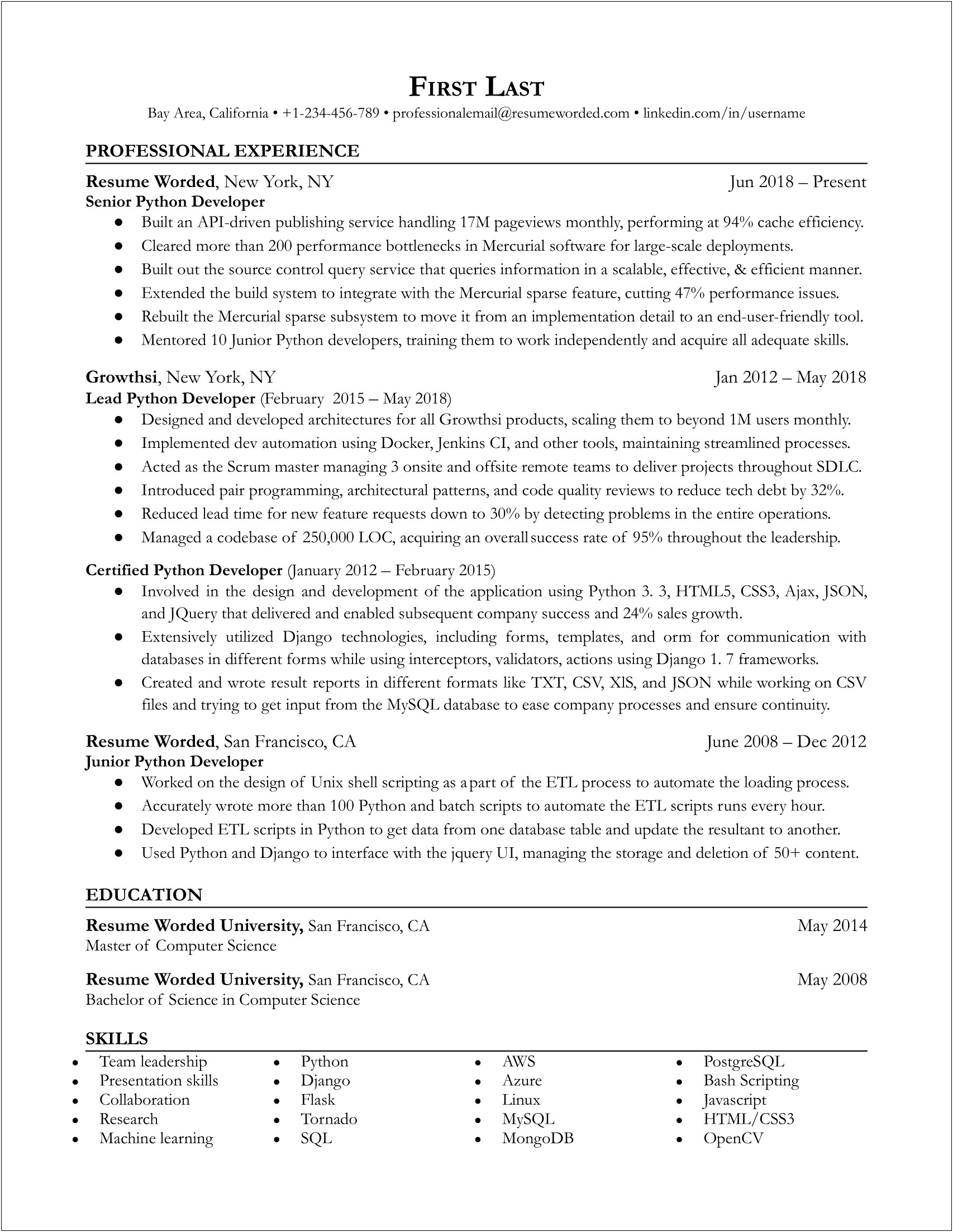 Python Developer Resume For 3 Years Experience
