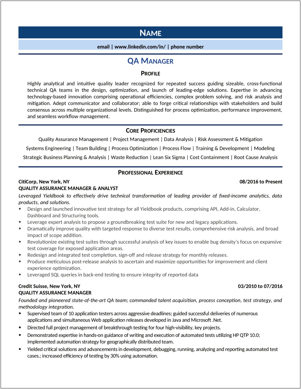 Qa Manager Roles And Responsibilities Resume