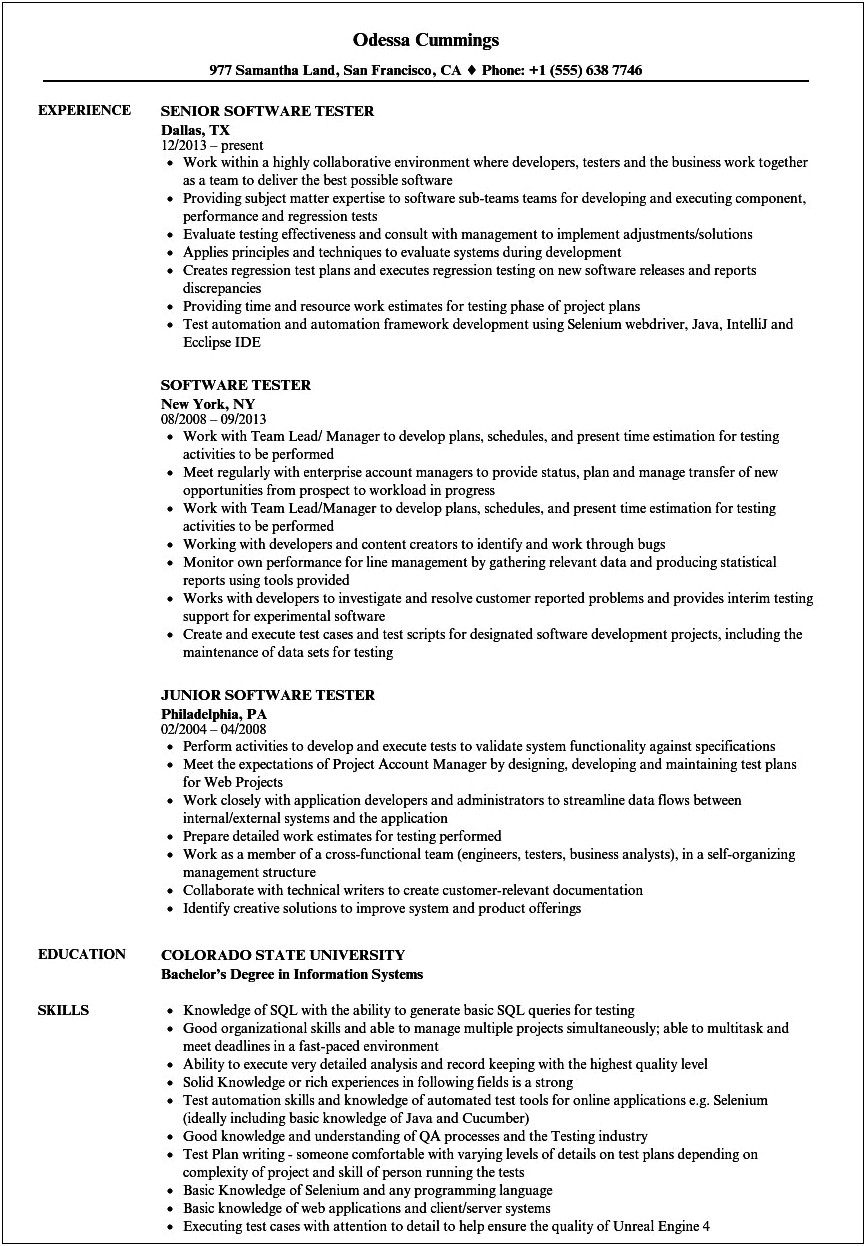 Qa Tester Resume With Test Manager Experience