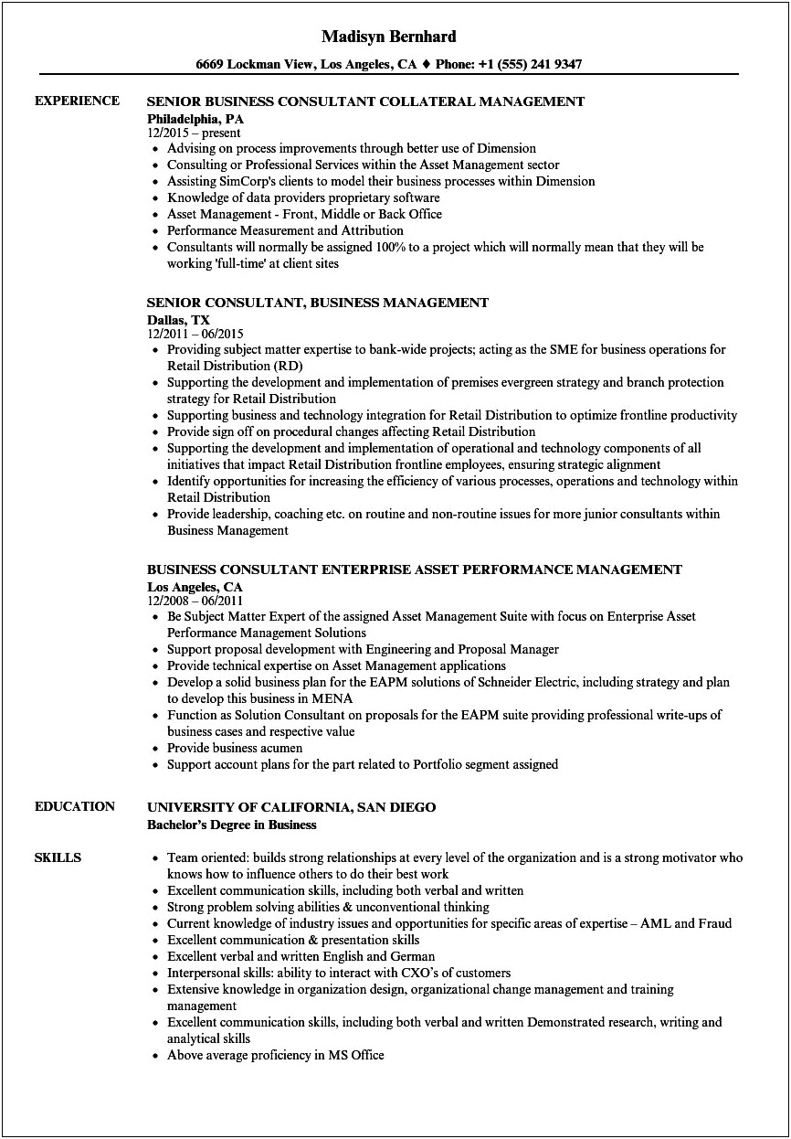 Qualifications For Bussiness Managemet Example On Resumes