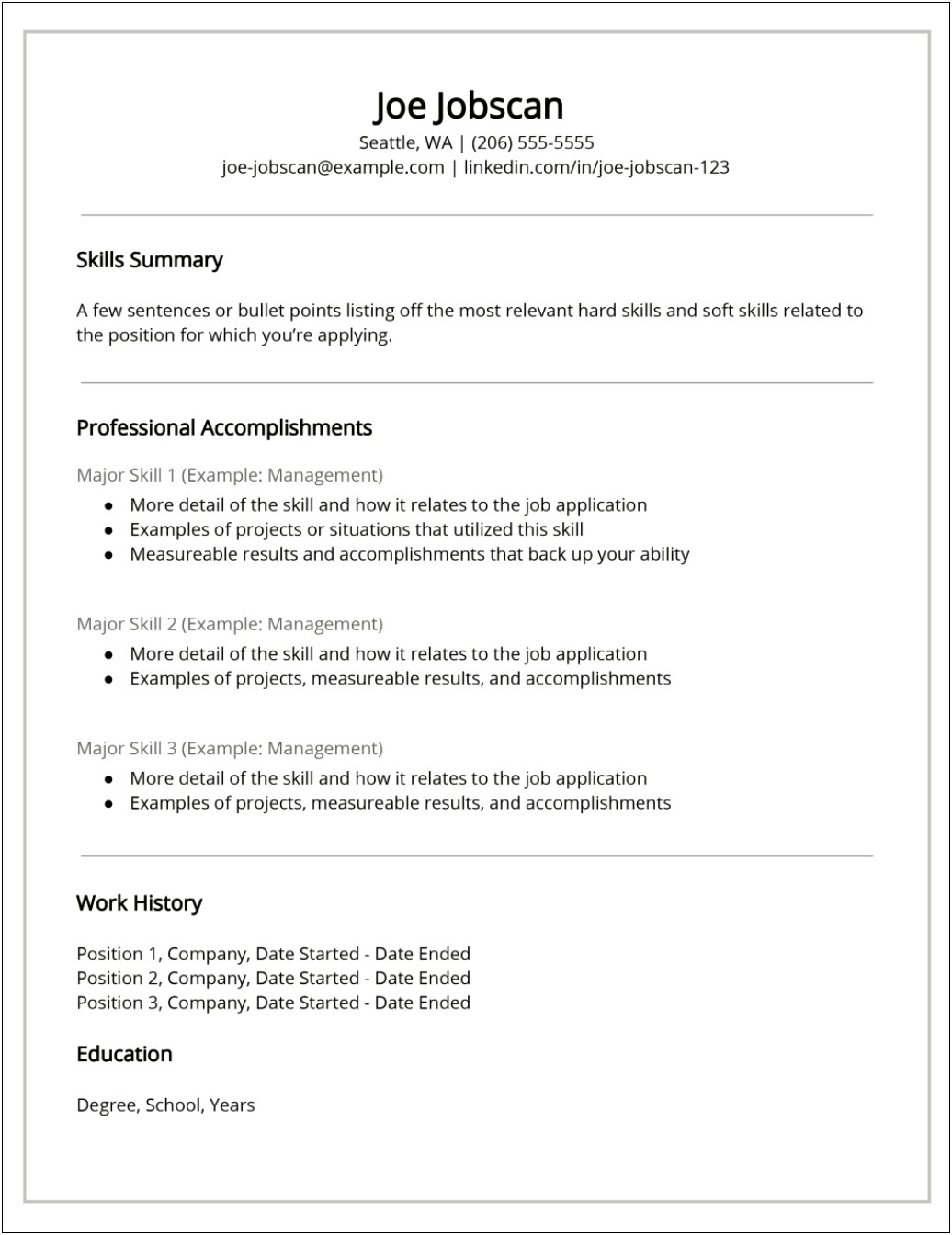 Qualifications Summary Section In Functional Resume