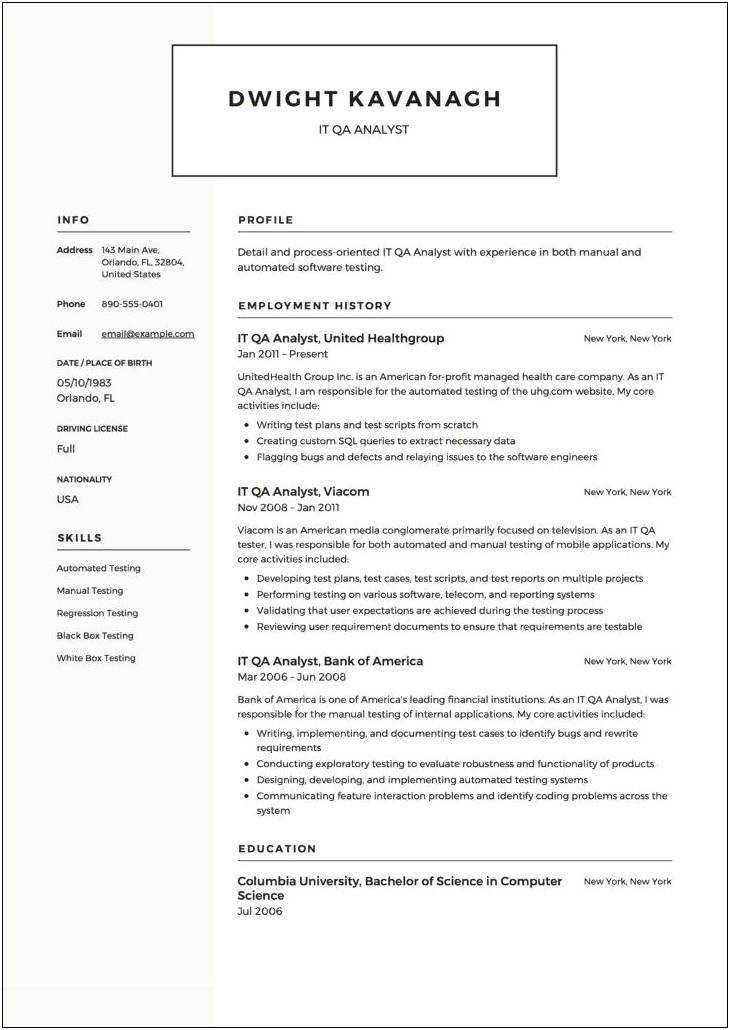 Quality Assurance Analyst Resume With Health Care Experience
