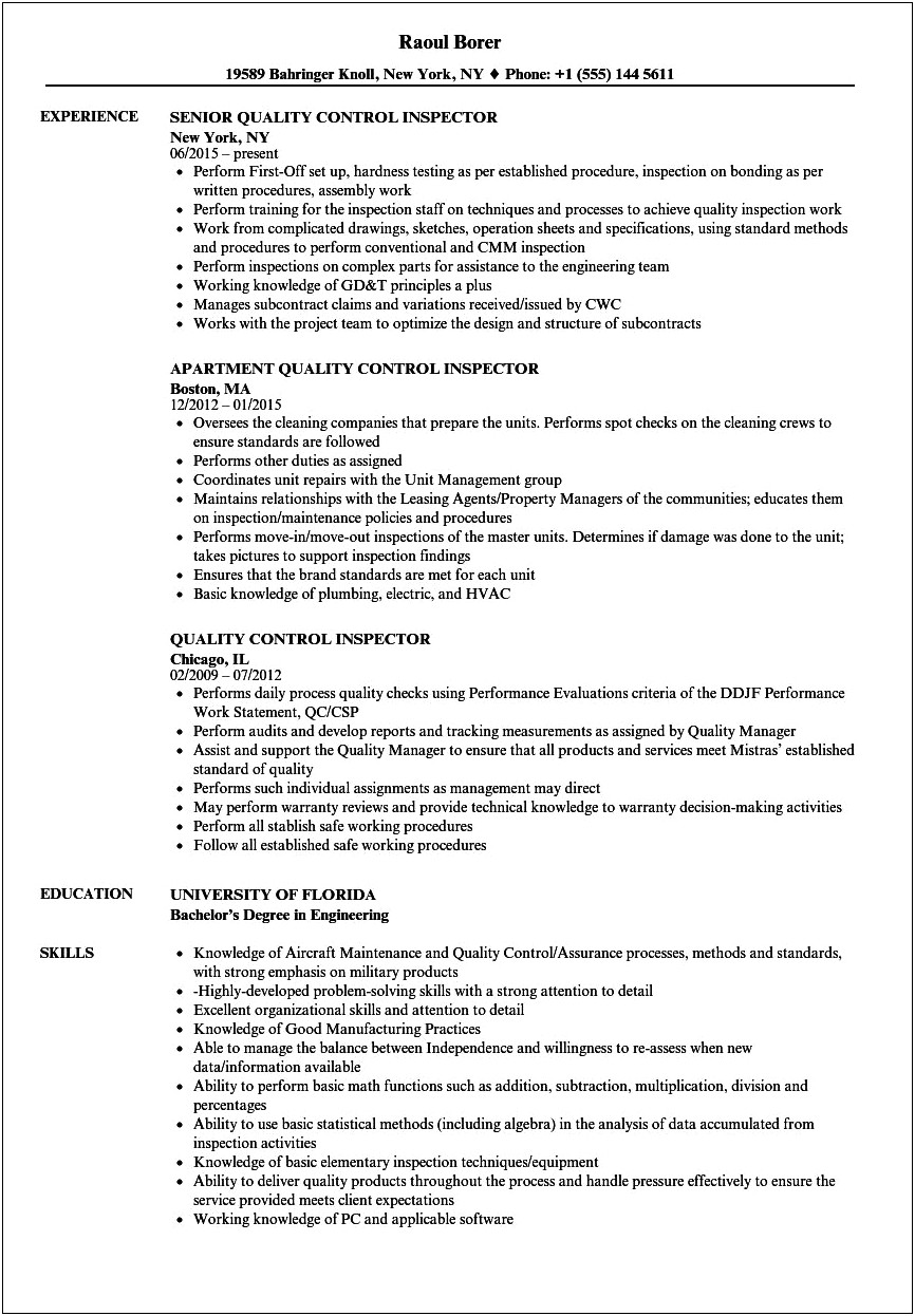 Quality Assurance Manager Job Description Resume