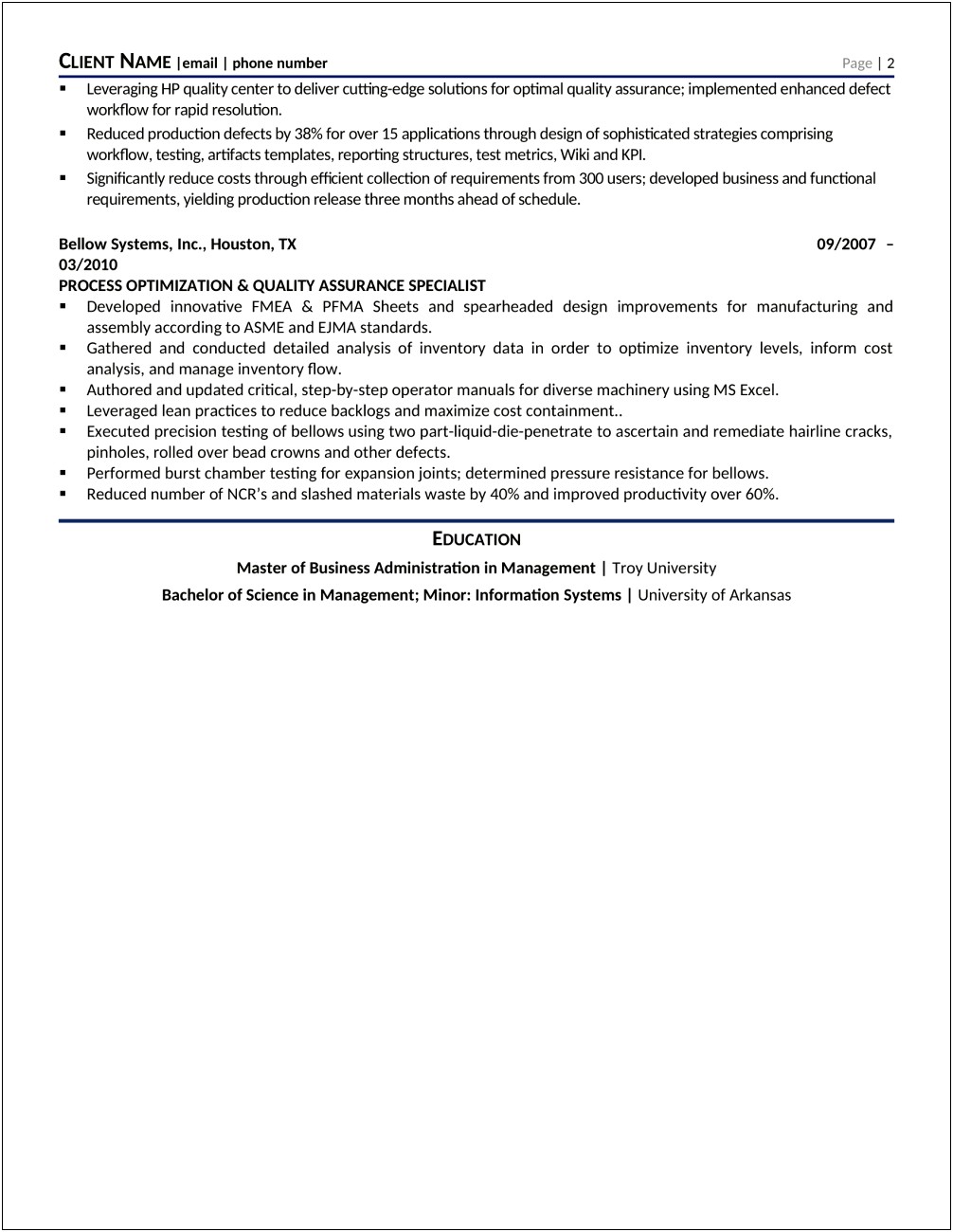 Quality Assurance Manager Resume In India
