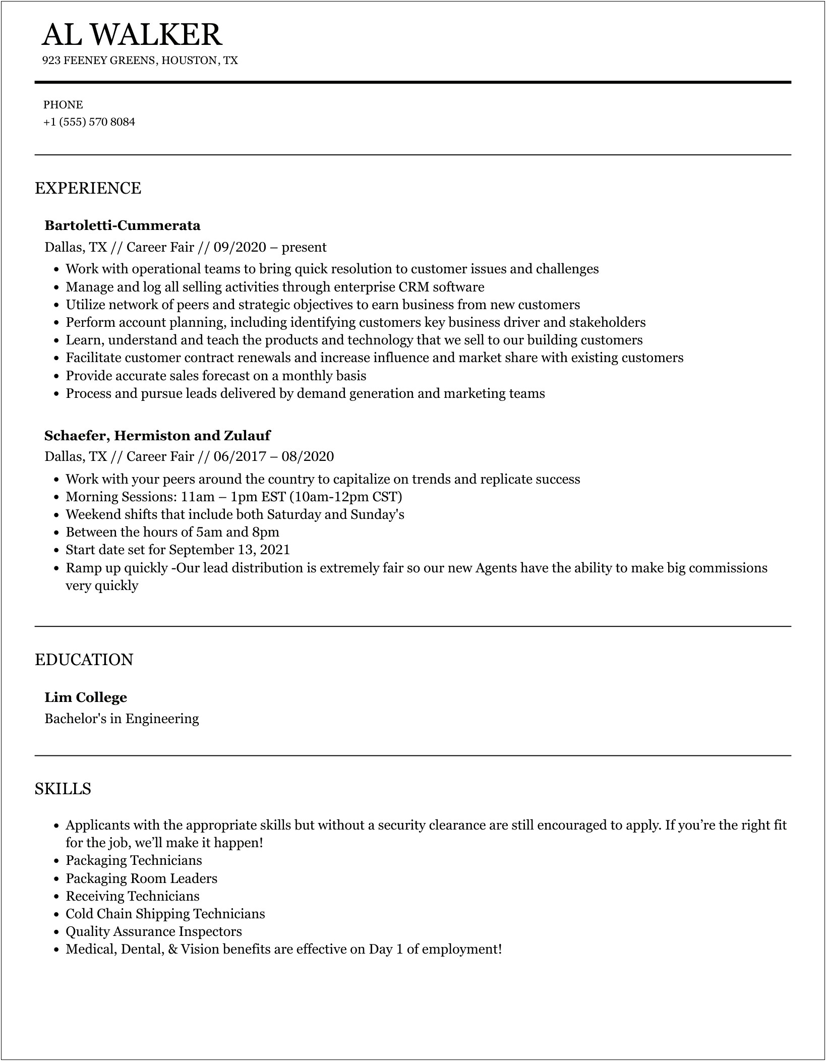 Quick Resume For State Fair Job Fair