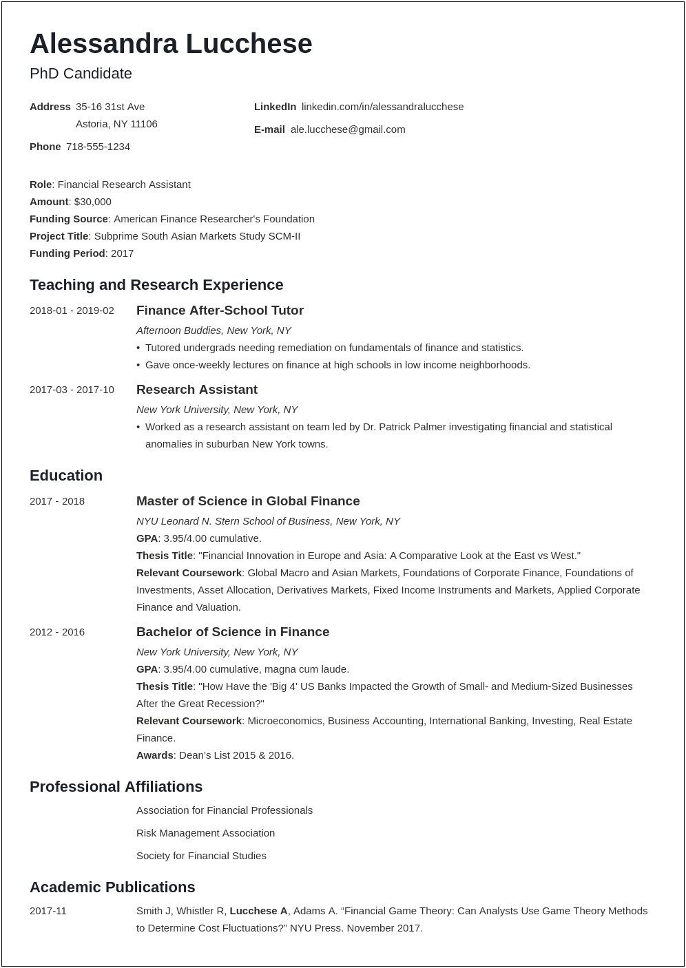 Reading Interests On Resume For Grad School Application