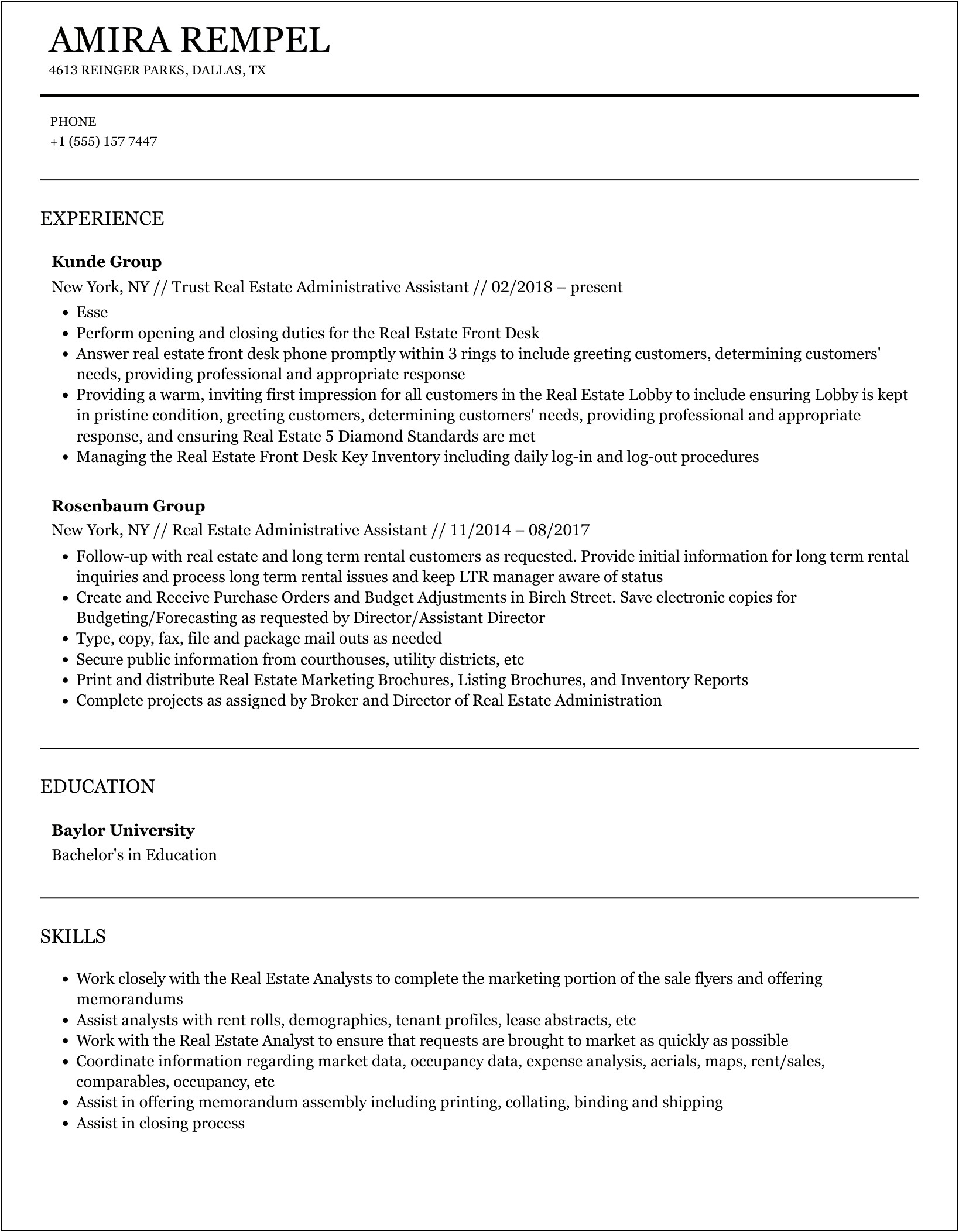 Real Estate Administrative Assistant Resume Objective