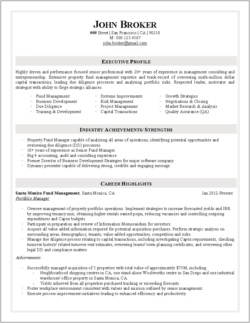 Real Estate Asset Management Associate Resume