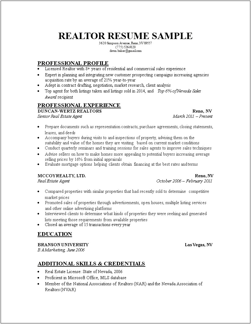 Real Estate Broker Resume Job Description
