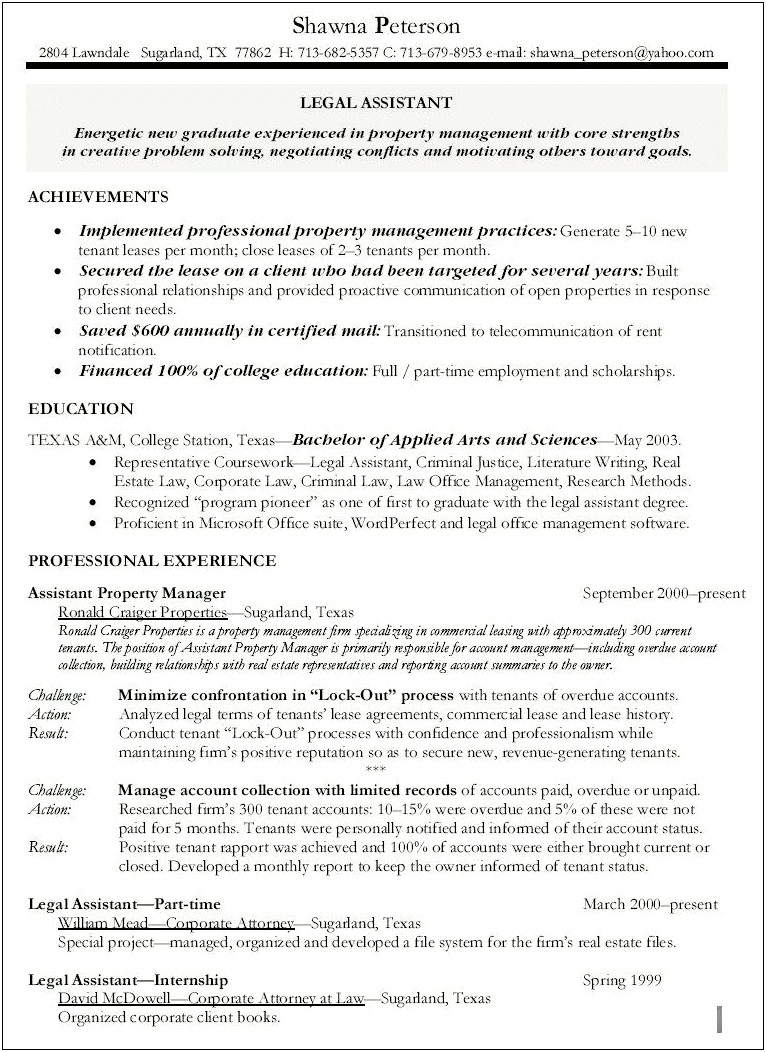 Real Estate Legal Assistant Resume Examples