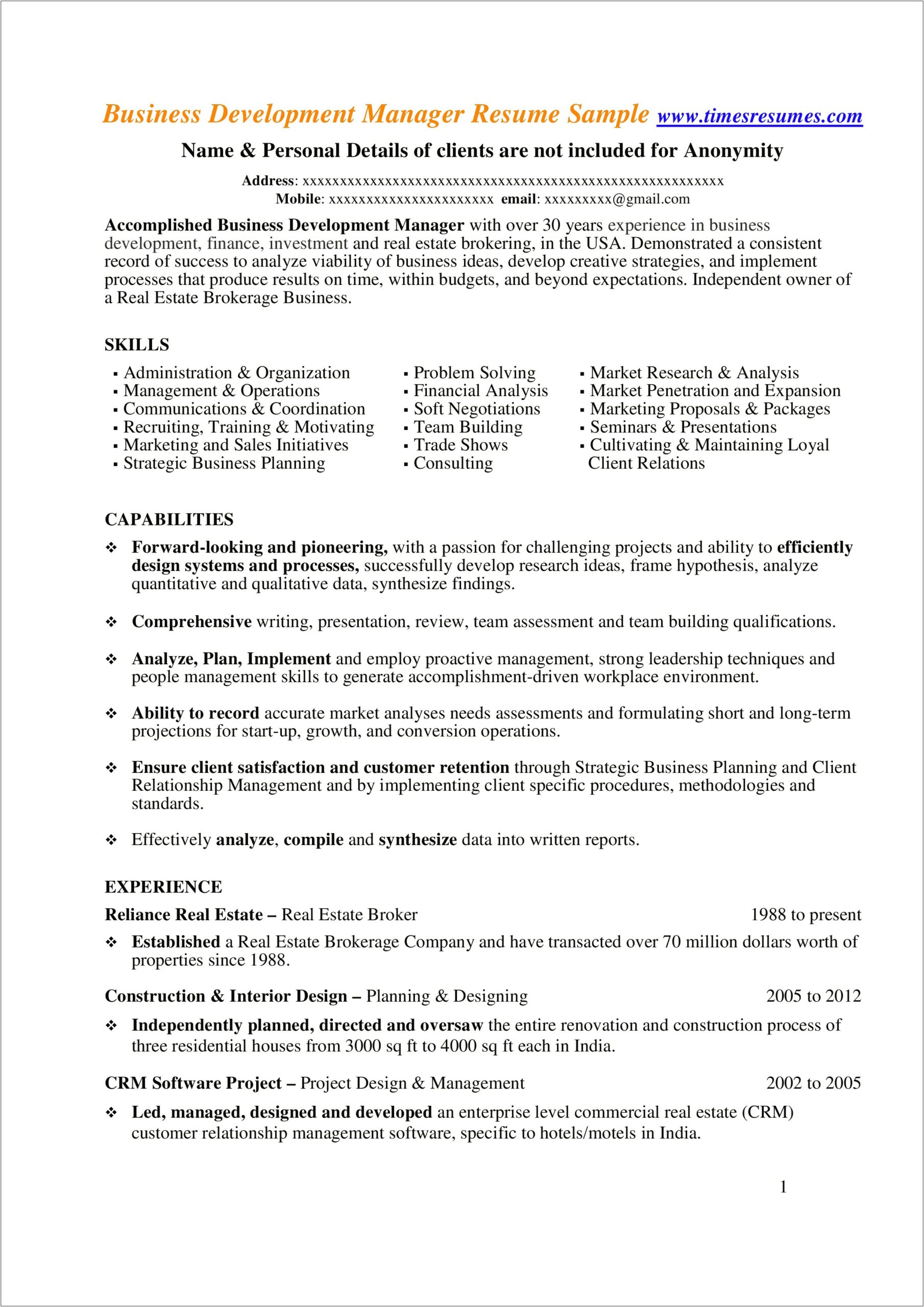 Real Estate Manager Resume Sample India